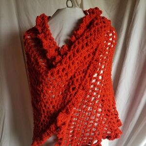 Handmade Red Crochet Open-Weave Sweater Wrap